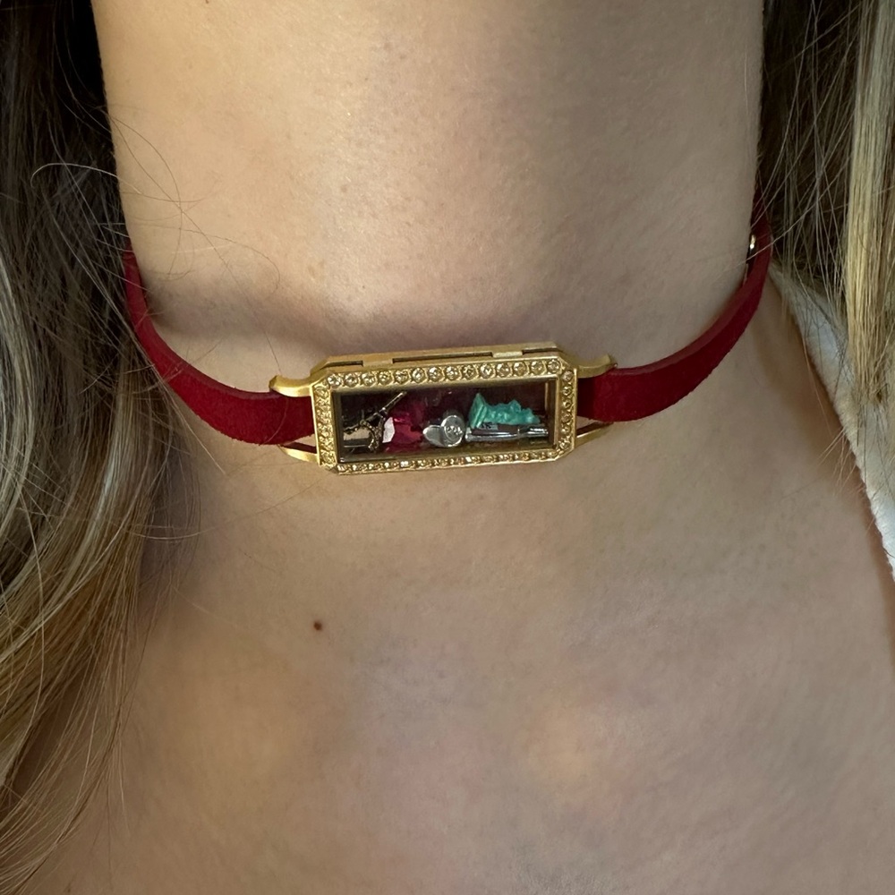 ORIGAMIOwl leather Red and Gold Choker Necklace - Picture 6 of 8